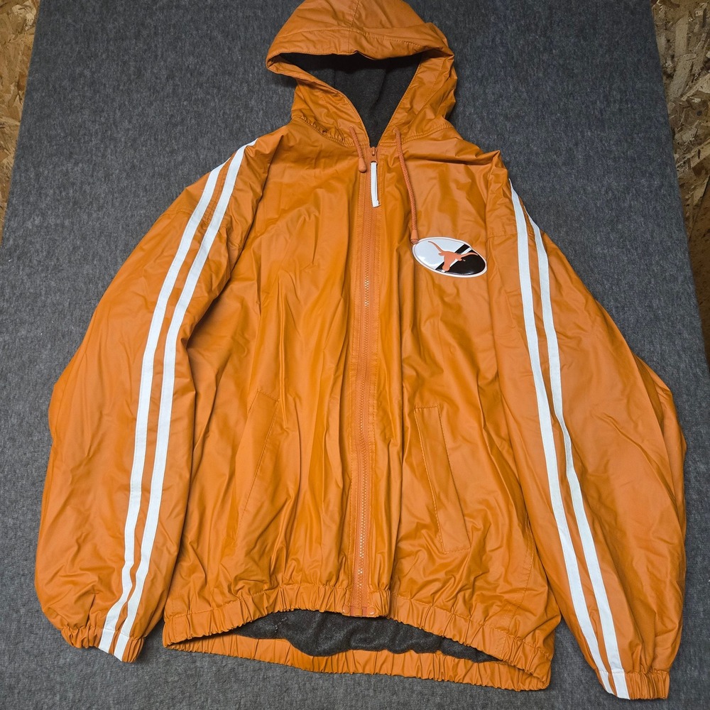 Vintage Texas Longhorns Hooded Rain Jacket Mens Large Orange NCAA Football